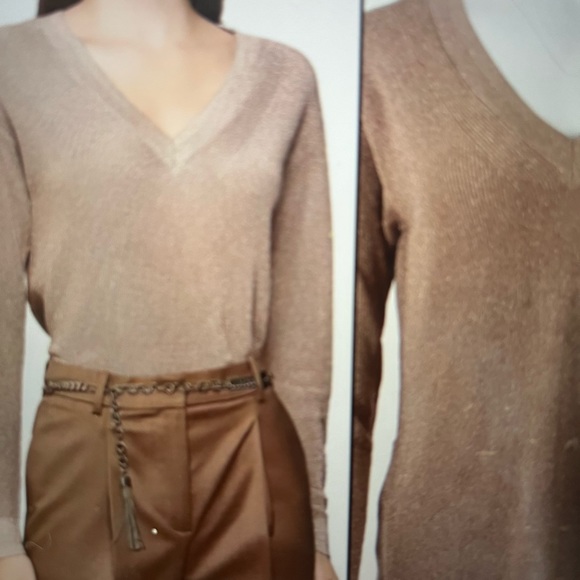 REISS Effie Metallic V-Neck Sweater Rose Gold S - Picture 6 of 7